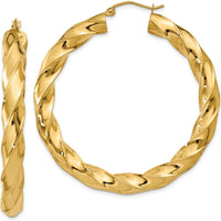 14K Yellow Gold Twisted Hoop Earrings - 33mm Length by 0
