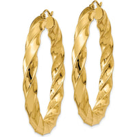 14K Yellow Gold Twisted Hoop Earrings - 33mm Length by 0