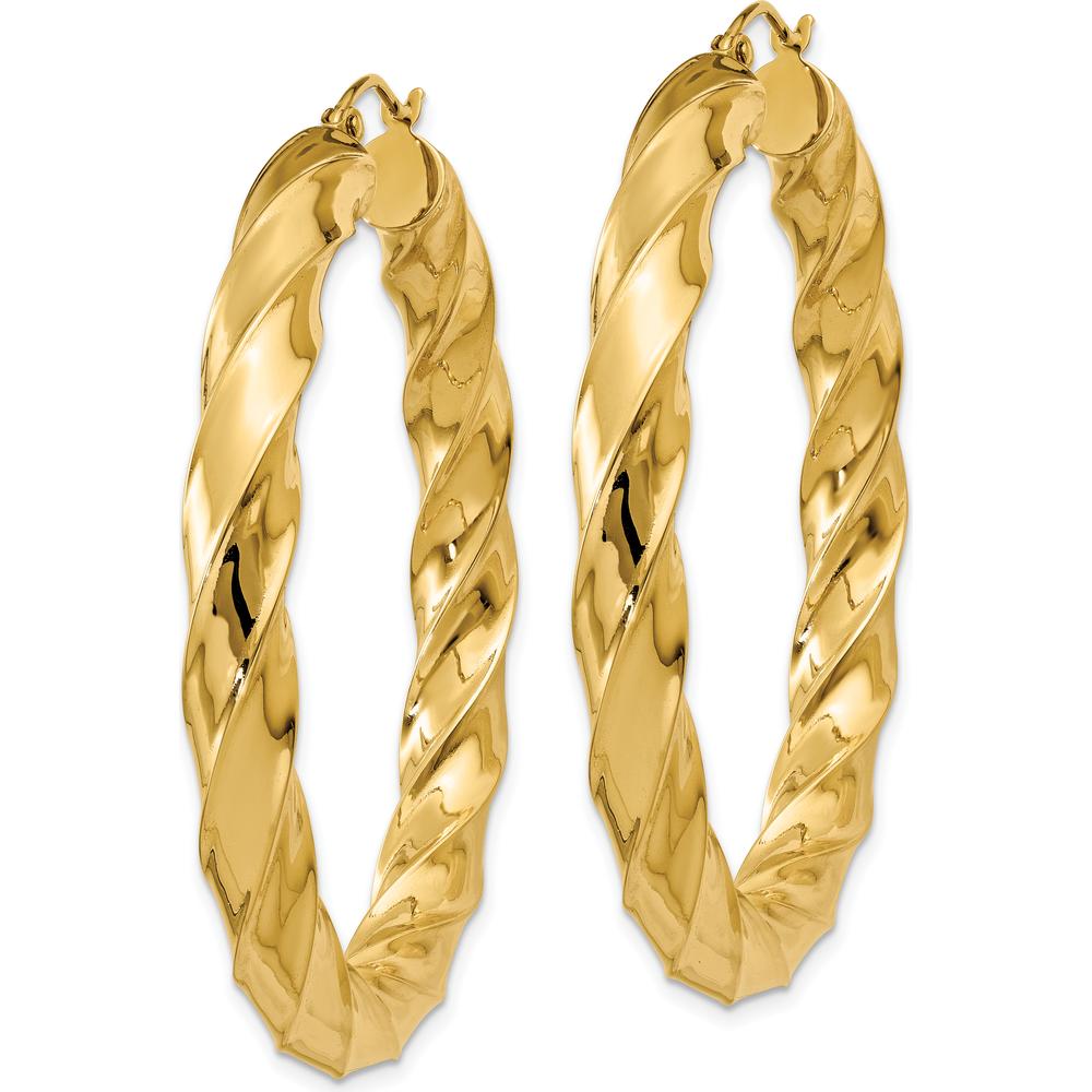 14K Yellow Gold Twisted Hoop Earrings - 33mm Length by 0