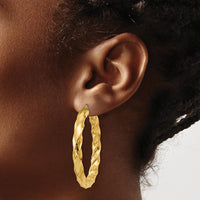 14K Yellow Gold Twisted Hoop Earrings - 33mm Length by 0