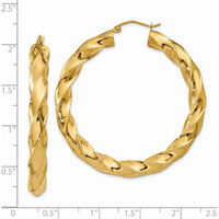 14K Yellow Gold Twisted Hoop Earrings - 33mm Length by 0