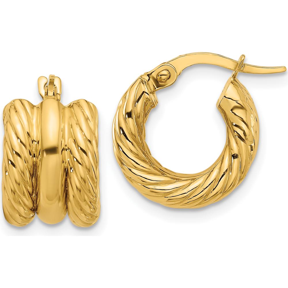 14K Yellow Gold Twisted Hoop Earrings - Polished Finish, 14.9mm Length by 0
