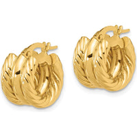14K Yellow Gold Twisted Hoop Earrings - Polished Finish, 14.9mm Length by 0