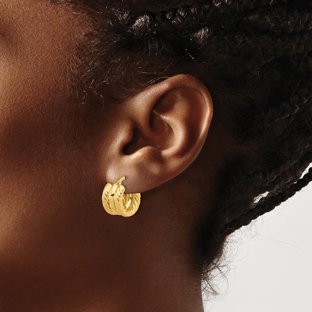 14K Yellow Gold Twisted Hoop Earrings - Polished Finish, 14.9mm Length by 0