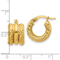 14K Yellow Gold Twisted Hoop Earrings - Polished Finish, 14.9mm Length by 0