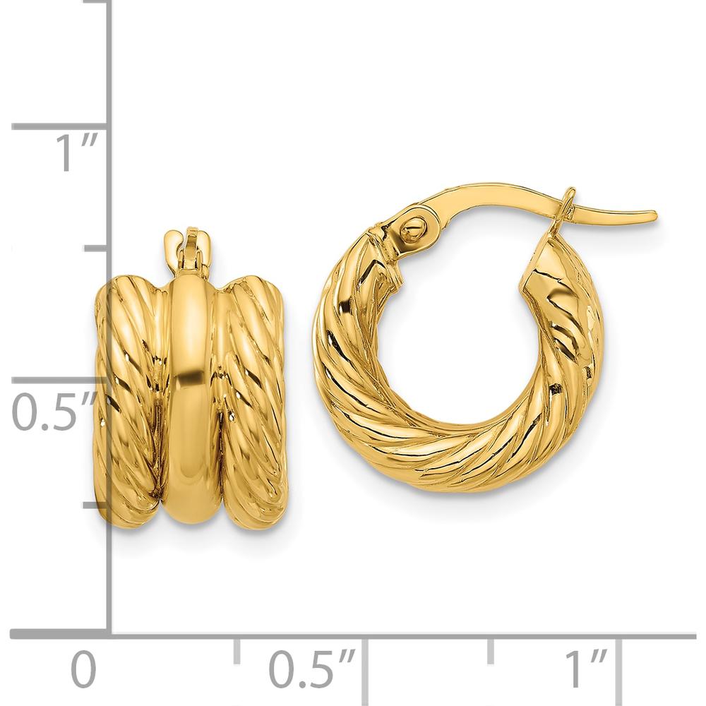 14K Yellow Gold Twisted Hoop Earrings - Polished Finish, 14.9mm Length by 0