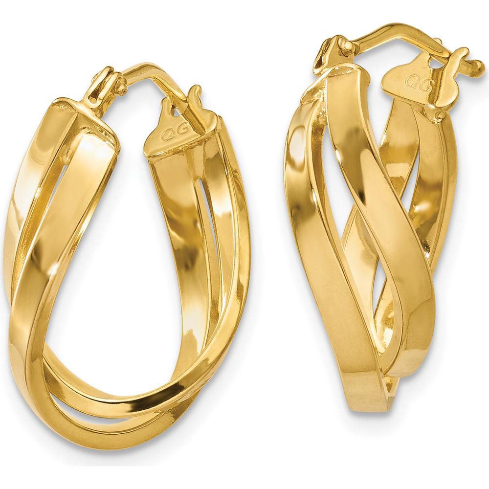 14K Yellow Gold Twisted Hoop Earrings - Polished Finish, 21mm Length by Oro Pregiato