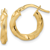14K Yellow Gold Twisted Hoop Earrings with Polished and Brushed Finish - 16.75mm Length by 0