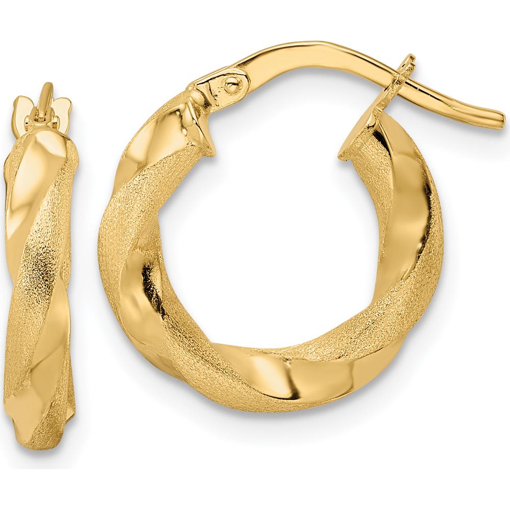 14K Yellow Gold Twisted Hoop Earrings with Polished and Brushed Finish - 16.75mm Length by 0