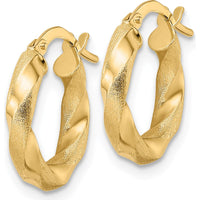 14K Yellow Gold Twisted Hoop Earrings with Polished and Brushed Finish - 16.75mm Length by 0