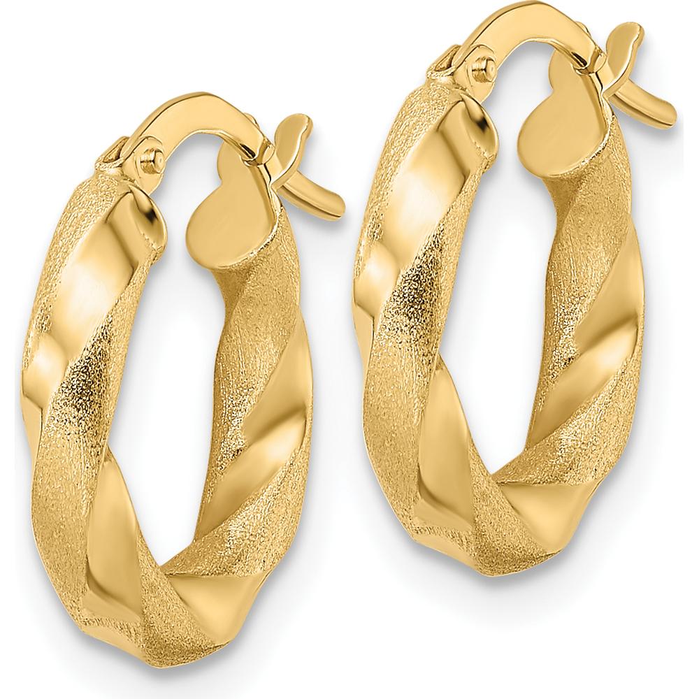 14K Yellow Gold Twisted Hoop Earrings with Polished and Brushed Finish - 16.75mm Length by 0