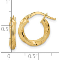 14K Yellow Gold Twisted Hoop Earrings with Polished and Brushed Finish - 16.75mm Length by 0
