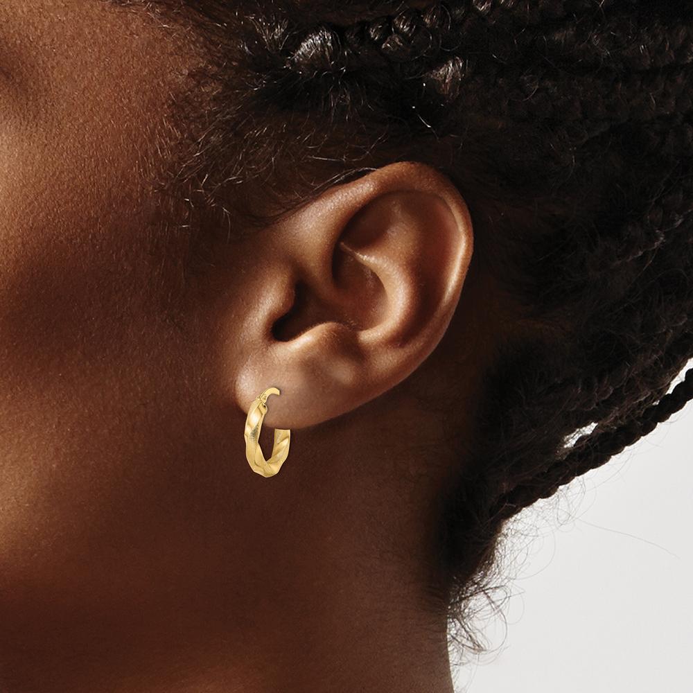 14K Yellow Gold Twisted Hoop Earrings with Polished and Brushed Finish - 16.75mm Length by 0