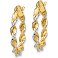 14K Yellow Gold Twisted Hoop Earrings with Rhodium Plating - 16mm Length, 2.75mm Thickness by 0