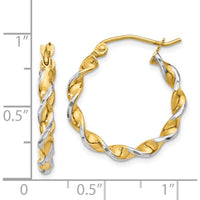 14K Yellow Gold Twisted Hoop Earrings with Rhodium Plating - 16mm Length, 2.75mm Thickness by 0