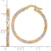 14K Yellow Gold Twisted Hoop Earrings with Rose and White Rhodium Accents - 30mm Length by 0