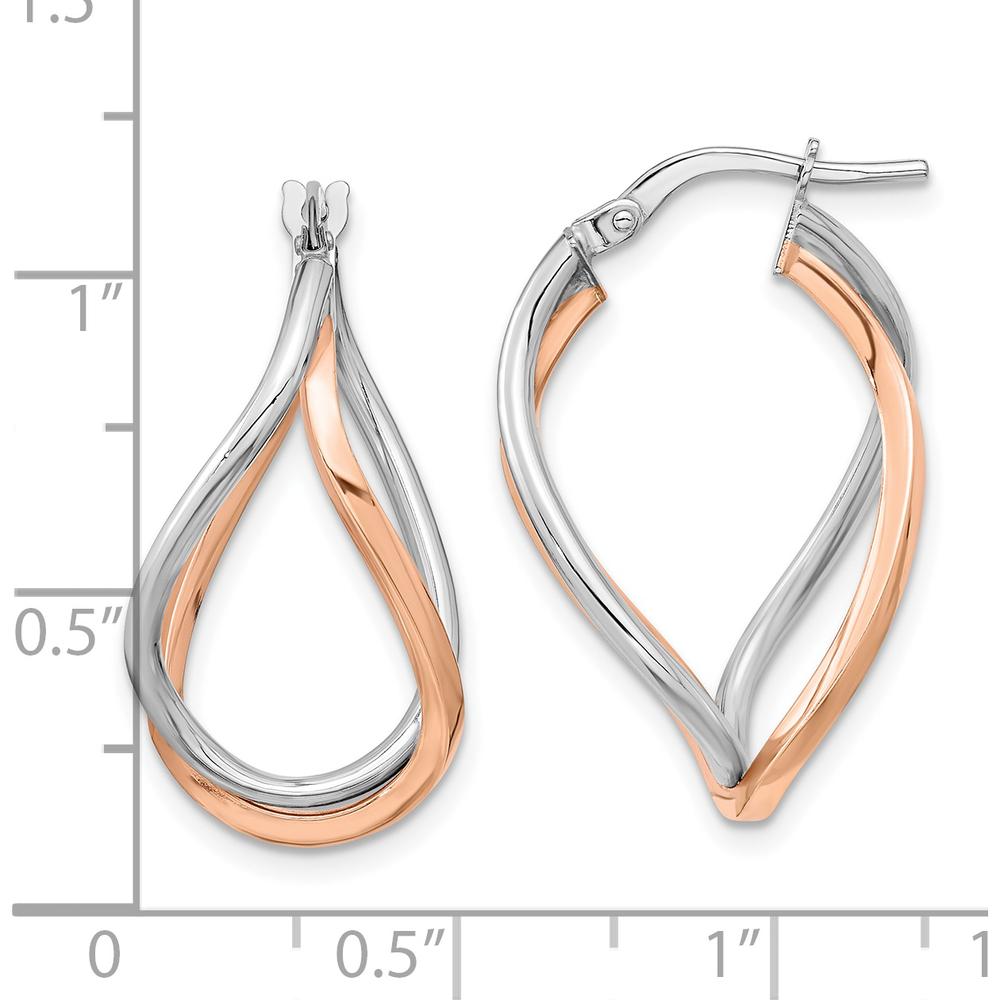 14K Yellow Gold Twisted Hoop Earrings with Rose Gold Plating and Rhodium Finish - 29mm Length by 0
