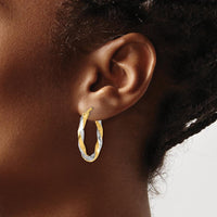 14K Yellow Gold Twisted Hoop Earrings with White Rhodium Polished Finish - 27.5mm Length by 0
