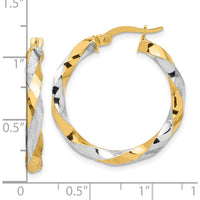 14K Yellow Gold Twisted Hoop Earrings with White Rhodium Polished Finish - 27.5mm Length by 0