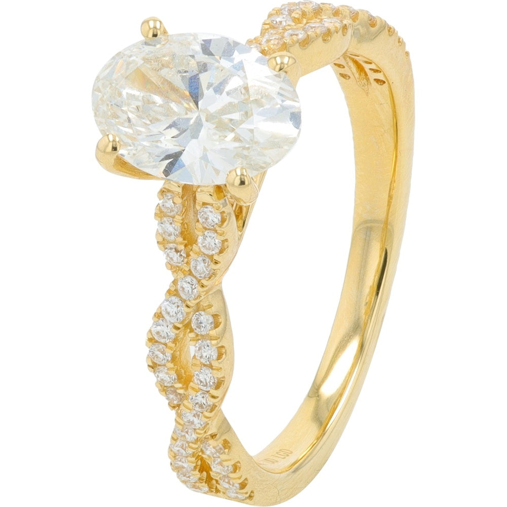 14K Yellow Gold Twisted Infinity Band Engagement Ring with 1.25 Carat Oval Lab Grown Diamond Center and Accent Stones - 1.50 Carat Total Diamond Weight