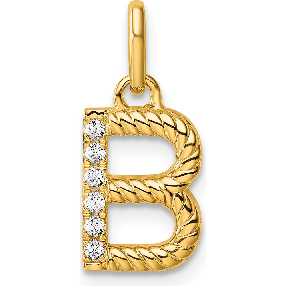14K Yellow Gold Twisted Initial B Charm with 0.05 Carat Diamond by Oro Pregiato