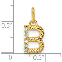 14K Yellow Gold Twisted Initial B Charm with 0.05 Carat Diamond by Oro Pregiato