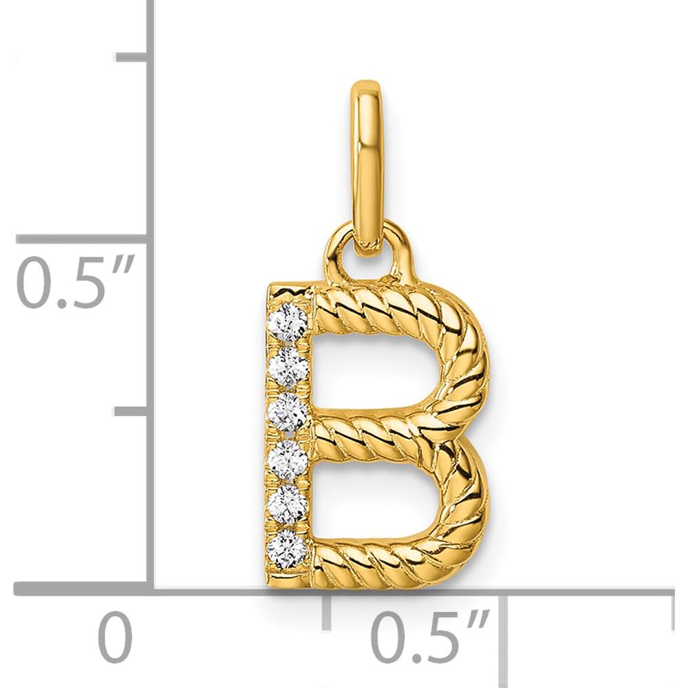 14K Yellow Gold Twisted Initial B Charm with 0.05 Carat Diamond by Oro Pregiato