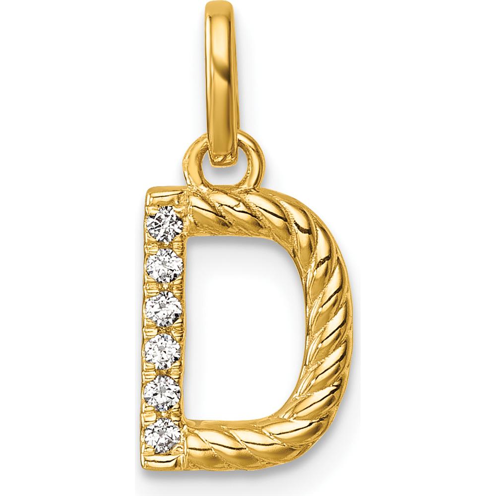 14K Yellow Gold Twisted Initial D Pendant with 0.05 Carat Diamond Accent by Oro Pregiato