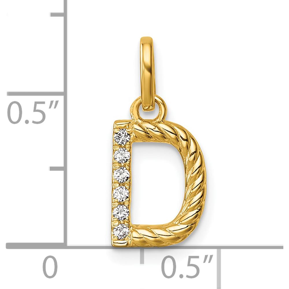14K Yellow Gold Twisted Initial D Pendant with 0.05 Carat Diamond Accent by Oro Pregiato