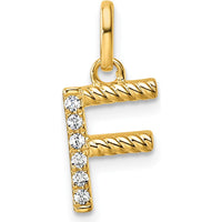 14K Yellow Gold Twisted Initial F Pendant with 0.05 Carat Diamonds by Oro Pregiato