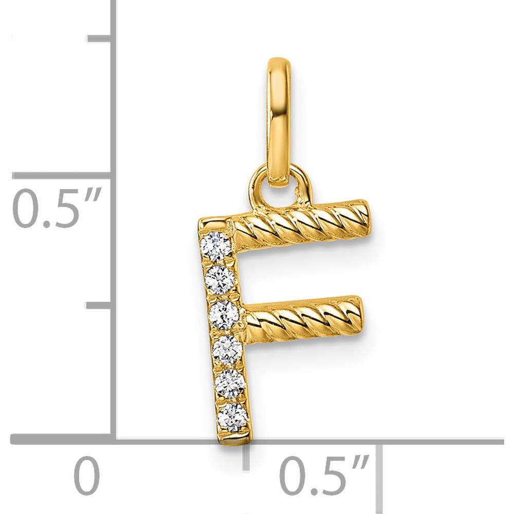 14K Yellow Gold Twisted Initial F Pendant with 0.05 Carat Diamonds by Oro Pregiato