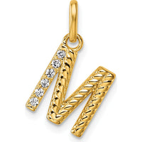 14K Yellow Gold Twisted Initial M Pendant with Diamond Accents - 0.05 Carat Total Diamond Weight by Oro Pregiato