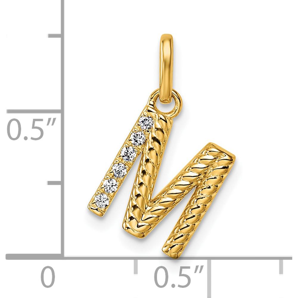 14K Yellow Gold Twisted Initial M Pendant with Diamond Accents - 0.05 Carat Total Diamond Weight by Oro Pregiato