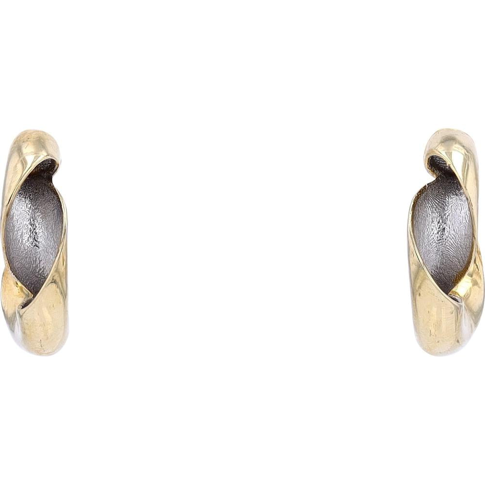 14K Yellow Gold Twisted J-Hoop Earrings with Polished and Textured Design - 3.27g Total Weight