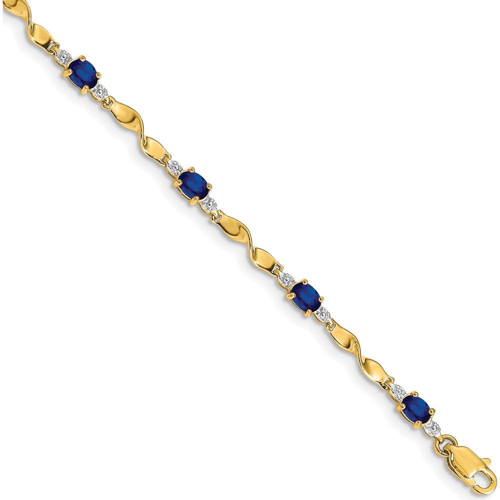 14K Yellow Gold Twisted Link Bracelet with Oval Blue Sapphires and Round Diamonds - 0.22 Carats Total Sapphire Weight, 0.005 Carats Total Diamond Weight by Monteluci Fine Jewelry