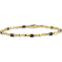 14K Yellow Gold Twisted Link Bracelet with Oval Blue Sapphires and Round Diamonds - 0.22 Carats Total Sapphire Weight, 0.005 Carats Total Diamond Weight by Monteluci Fine Jewelry