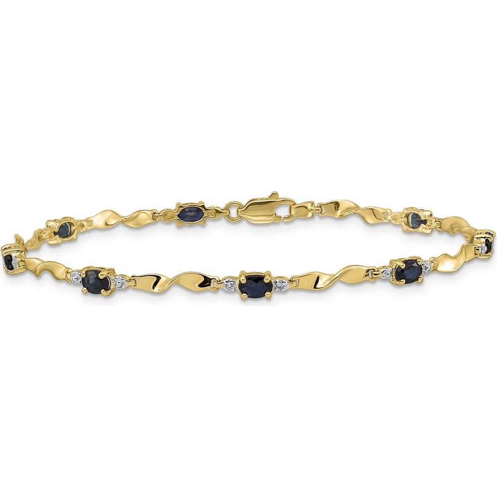 14K Yellow Gold Twisted Link Bracelet with Oval Blue Sapphires and Round Diamonds - 0.22 Carats Total Sapphire Weight, 0.005 Carats Total Diamond Weight by Monteluci Fine Jewelry