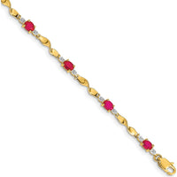 14K Yellow Gold Twisted Link Bracelet with Oval Rubies and Diamond Accents - 0.22 Carats Ruby Weight, 0.01 Carats Total Diamond Weight by Monteluci Fine Jewelry