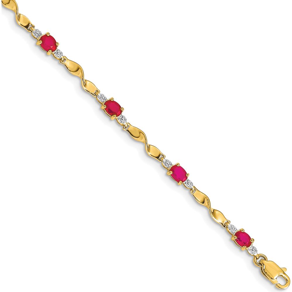 14K Yellow Gold Twisted Link Bracelet with Oval Rubies and Diamond Accents - 0.22 Carats Ruby Weight, 0.01 Carats Total Diamond Weight by Monteluci Fine Jewelry