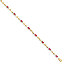 14K Yellow Gold Twisted Link Bracelet with Oval Rubies and Diamond Accents - 0.22 Carats Ruby Weight, 0.01 Carats Total Diamond Weight by Monteluci Fine Jewelry