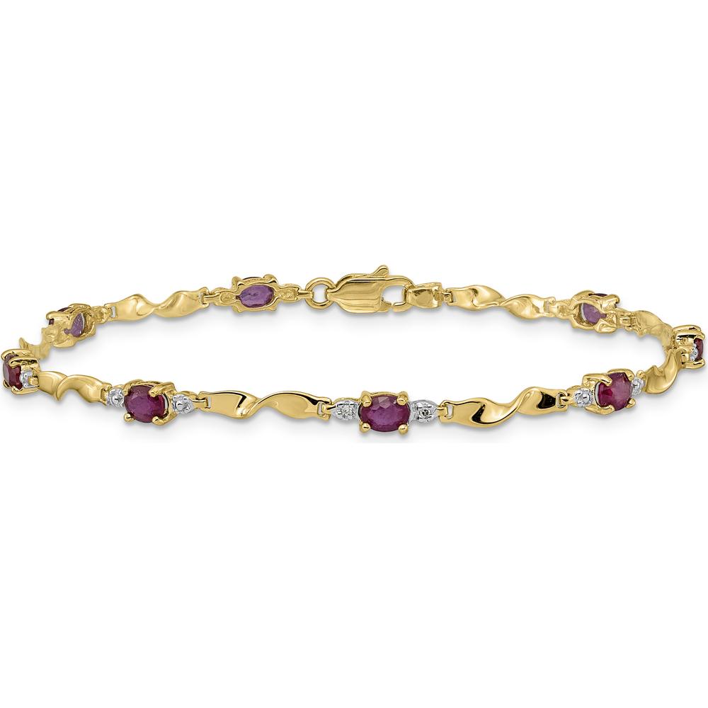 14K Yellow Gold Twisted Link Bracelet with Oval Rubies and Diamond Accents - 0.22 Carats Ruby Weight, 0.01 Carats Total Diamond Weight by Monteluci Fine Jewelry