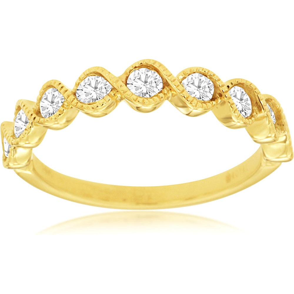 14K Yellow Gold Twisted Milgrain Wedding Band with Round Diamonds - 0.54 Carat Total Diamond Weight - Royal Jewelry