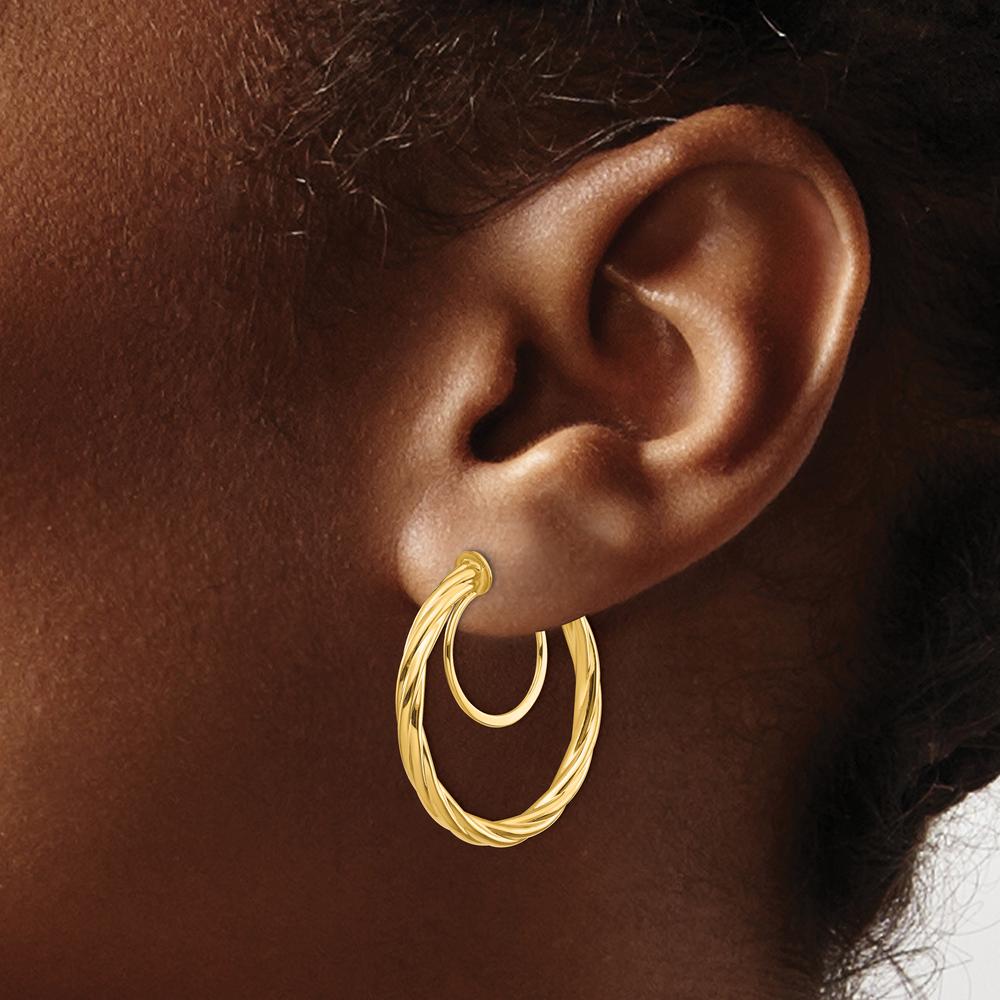 14K Yellow Gold Twisted Non-Pierced Hoop Earrings - 24mm by Oro Pregiato