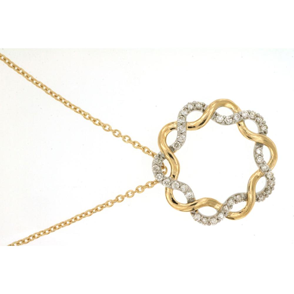 14K Yellow Gold Twisted Open Circle Diamond Pendant Necklace with Round Diamonds - 0.25 Carat Total Diamond Weight - Royal Jewelry