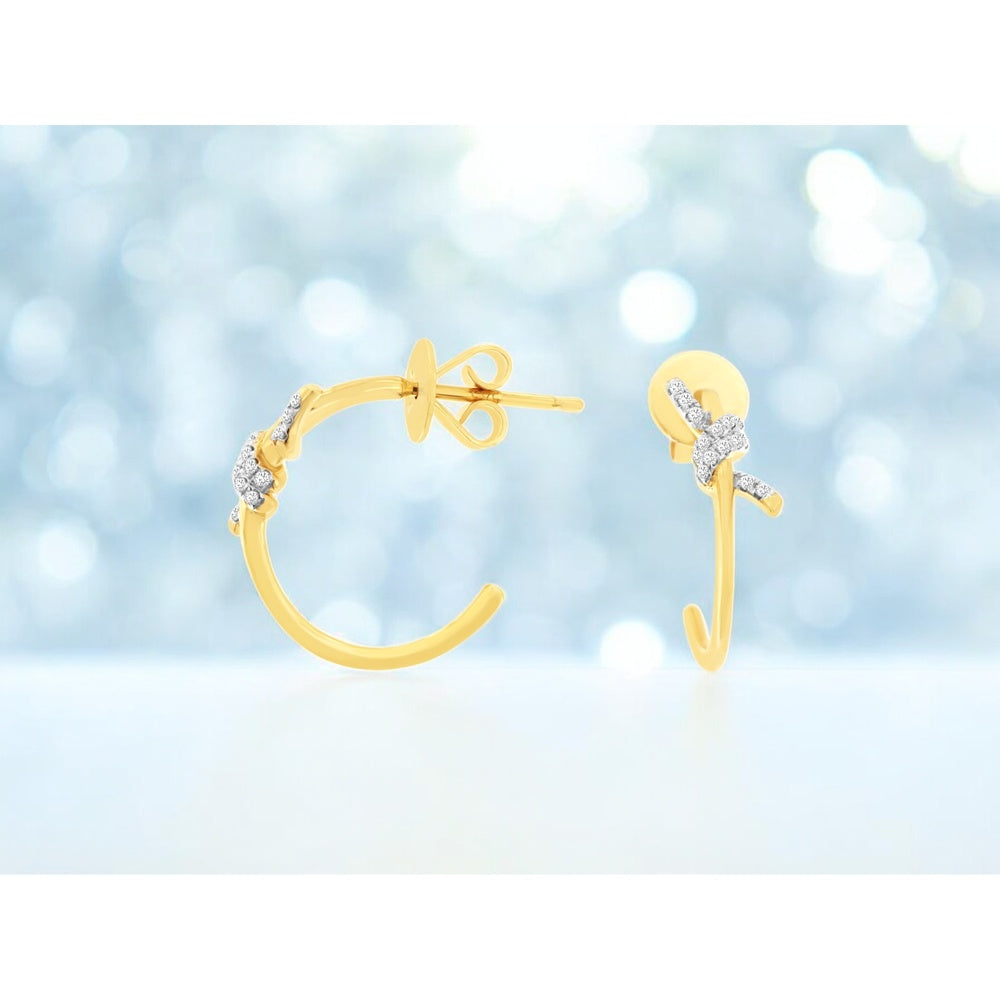 14K Yellow Gold Twisted Open Hoop Earrings with Pavé-Set Round Diamonds - 0.10 Carat Total Diamond Weight - Royal Jewelry