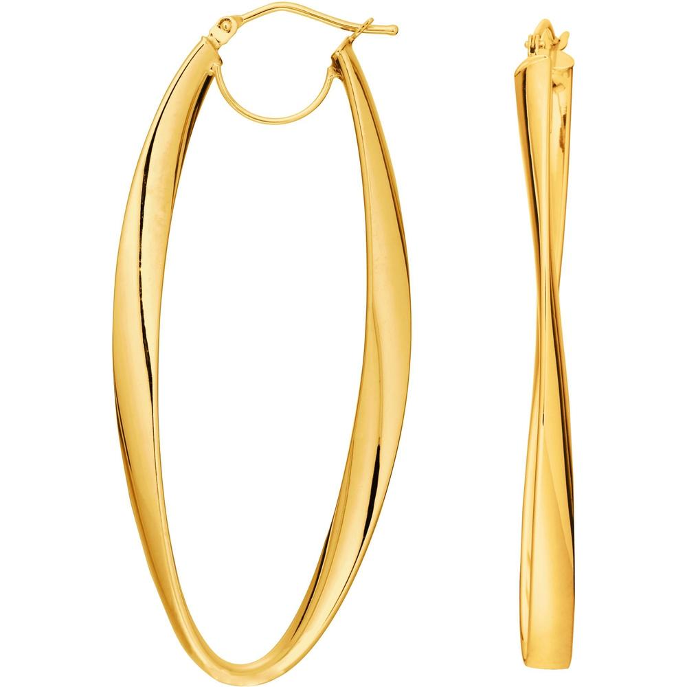 14K Yellow Gold Twisted Oval Hinged Hoop Earrings - 2.60g Total Weight by Orozza Fine Jewelry