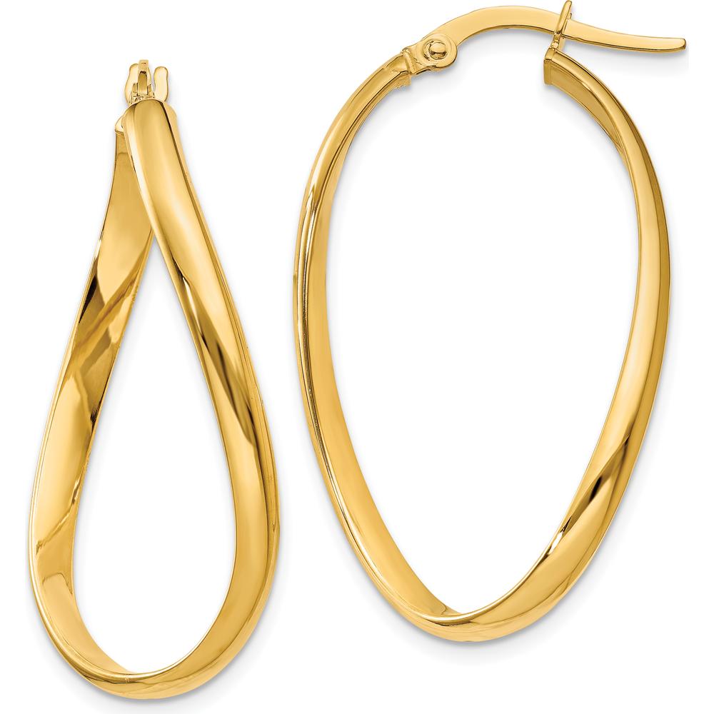 14K Yellow Gold Twisted Oval Hoop Earrings - 18mm Length, 3mm Width by Oro Pregiato