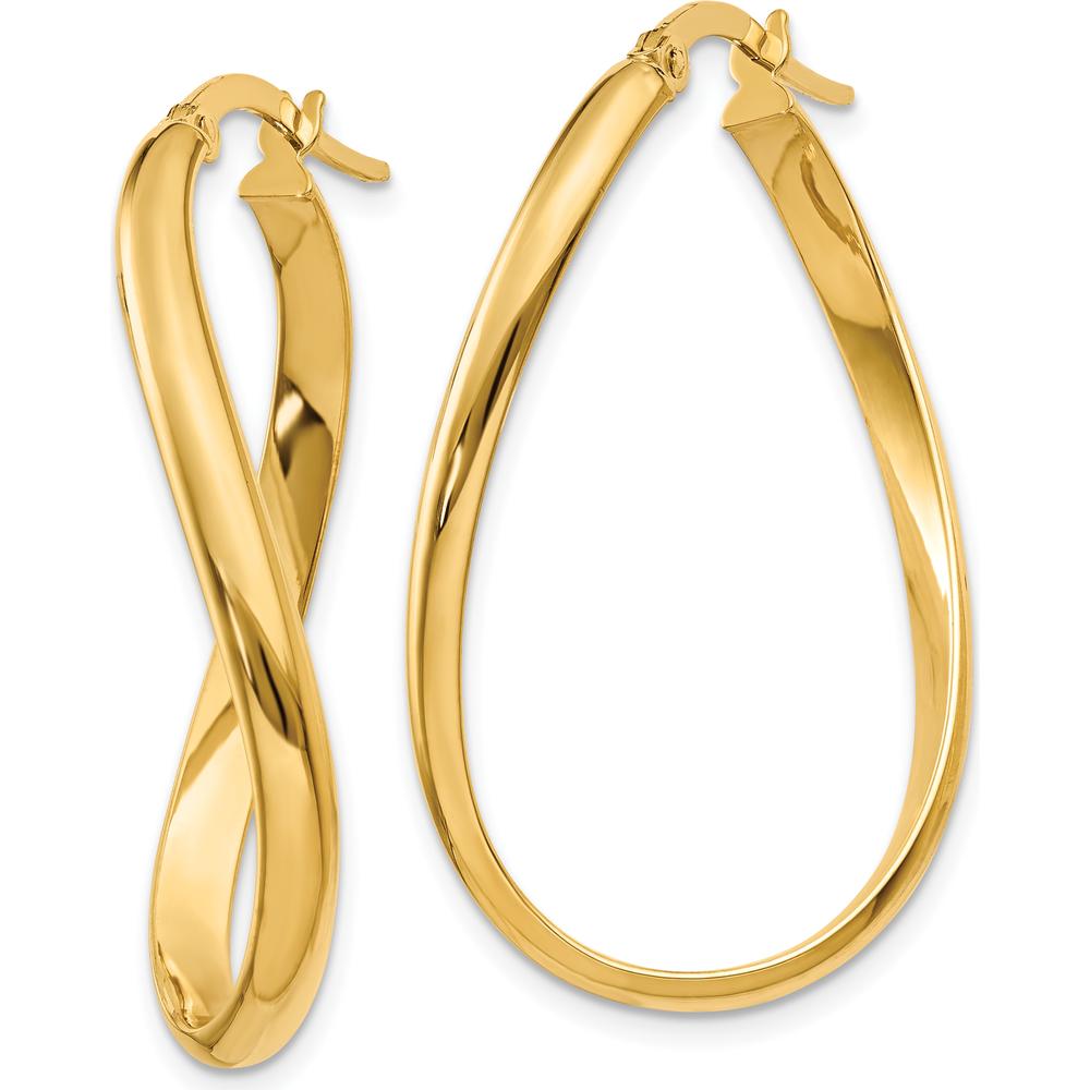 14K Yellow Gold Twisted Oval Hoop Earrings - 18mm Length, 3mm Width by Oro Pregiato