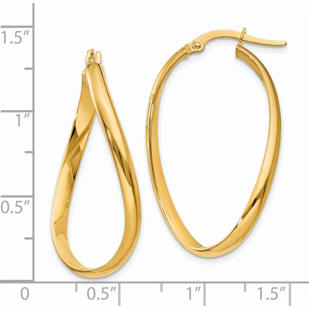 14K Yellow Gold Twisted Oval Hoop Earrings - 18mm Length, 3mm Width by Oro Pregiato