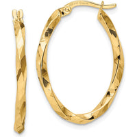 14K Yellow Gold Twisted Oval Hoop Earrings - 28.6mm Length, 20.2mm Width by 0